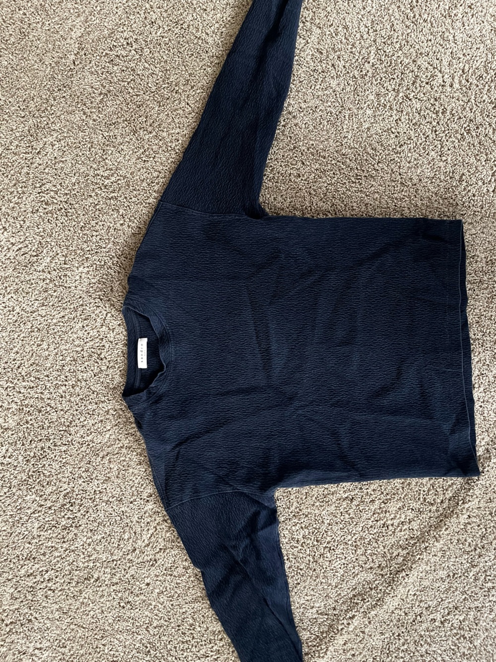 Sandro Navy Textured Crewneck Tee